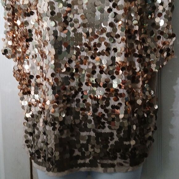 Apt 9 sequin tan  short sleeve blouse top Sz XL NWOT - Picture 2 of 5